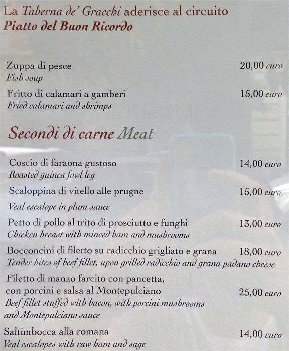 Menu di Taberna de' Gracchi 