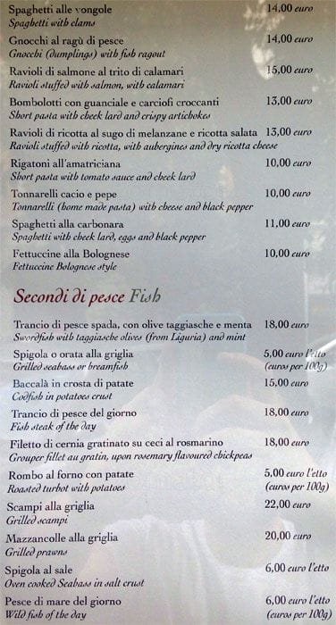 Menu di Taberna de' Gracchi 