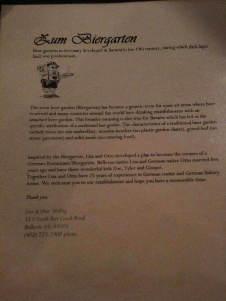 Zum Biergarten Menu, Menu for Zum Biergarten, Bellevue, Omaha