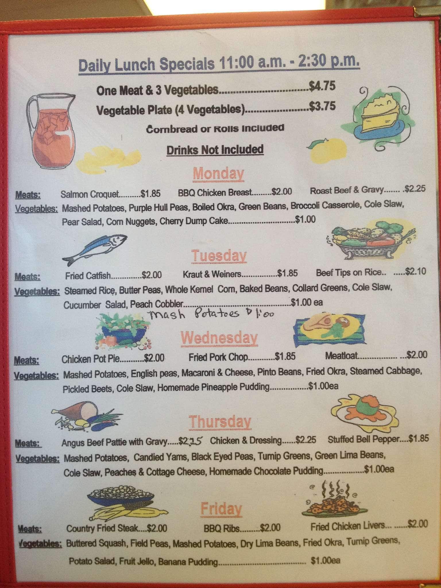Menu at Wright's Restaurant, Tuscaloosa