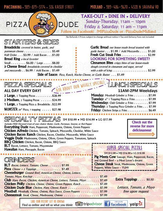 Pizza Dude Menu, Menu for Pizza Dude, Midland, Saginaw Urbanspoon/Zomato