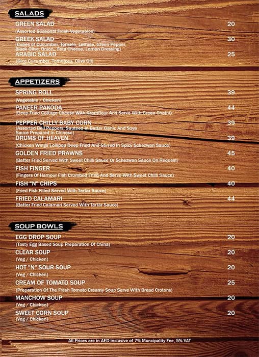 Menu at Nova Spinners Astoria Hotel, Dubai