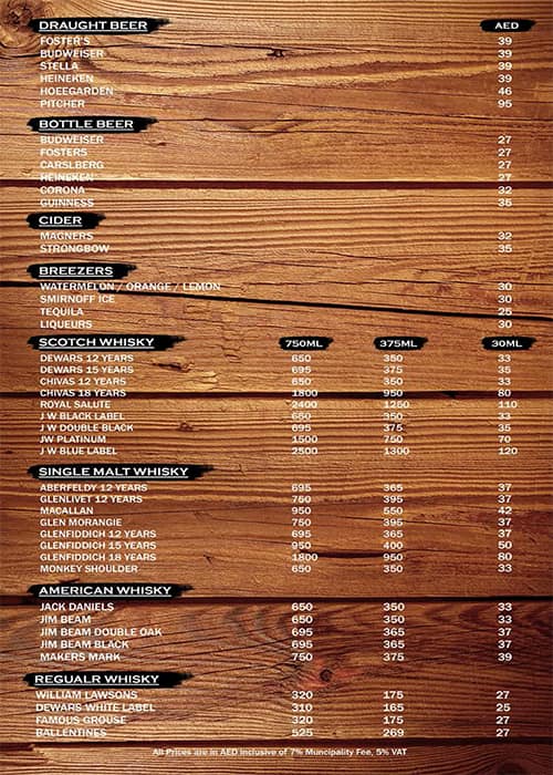 Menu of Nova Spinners Astoria Hotel, Meena Bazaar, Dubai
