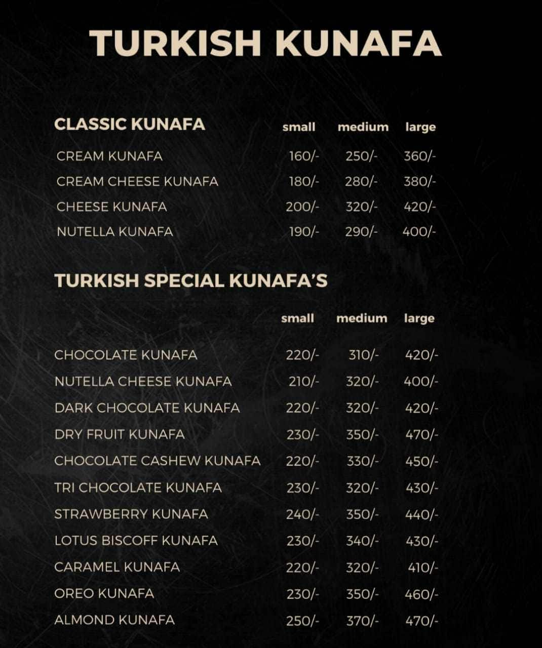 Menu of Turkish - Kunafa And Wraps, Malakpet, Hyderabad