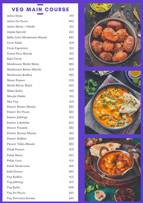 Arpan Smart Dining menu