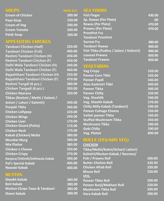 Menu at Pal's Fish Corner, Mumbai, Shop No. 8