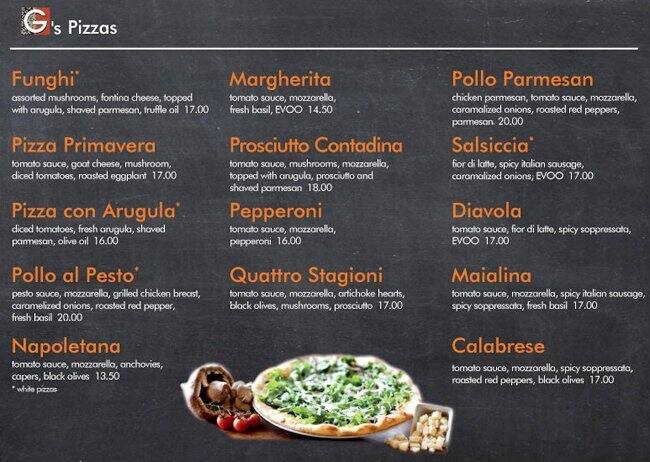 G For Gelato menu