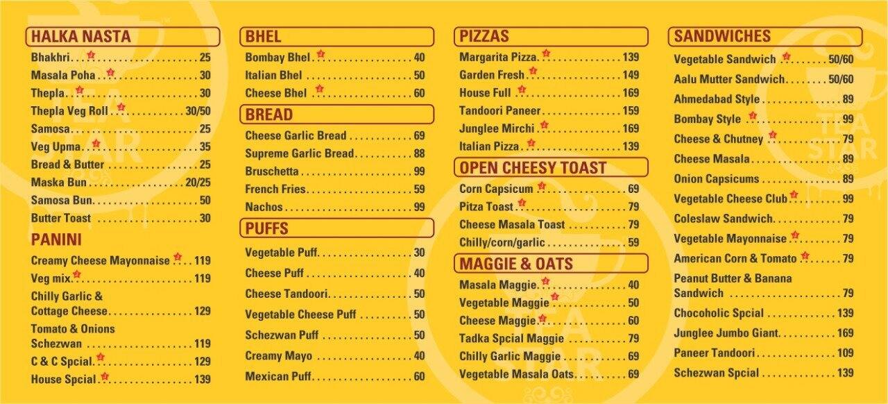Tea Star Menu, Menu for Tea Star, Navrangpura, Ahmedabad Zomato