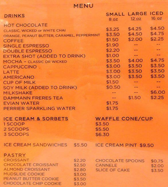 Menu at Gasoline Alley Coffee cafe, New York City, 325 Lafayette St