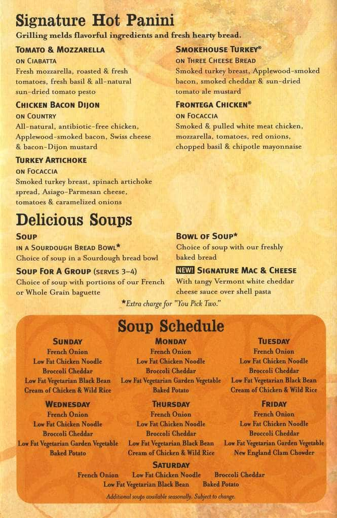 Menu at Panera Bread restaurant, Alexandria, Vincent Gate Terrace