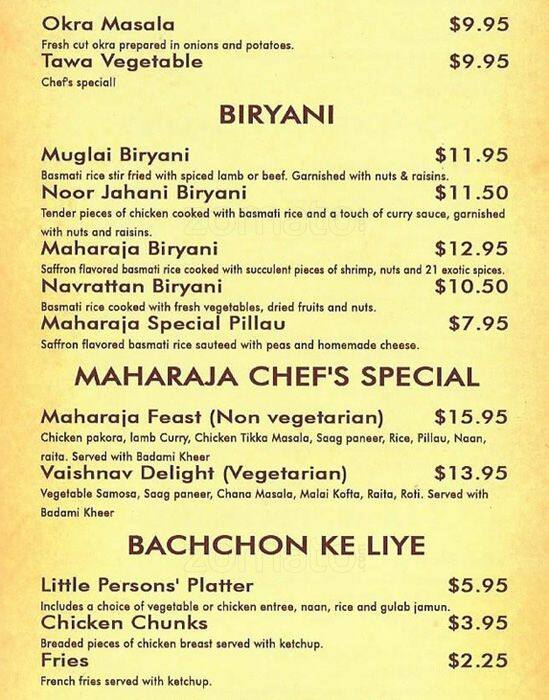 Menu at Maharaja Indian Restaurant Plano, Plano, W Spring Creek Pkwy