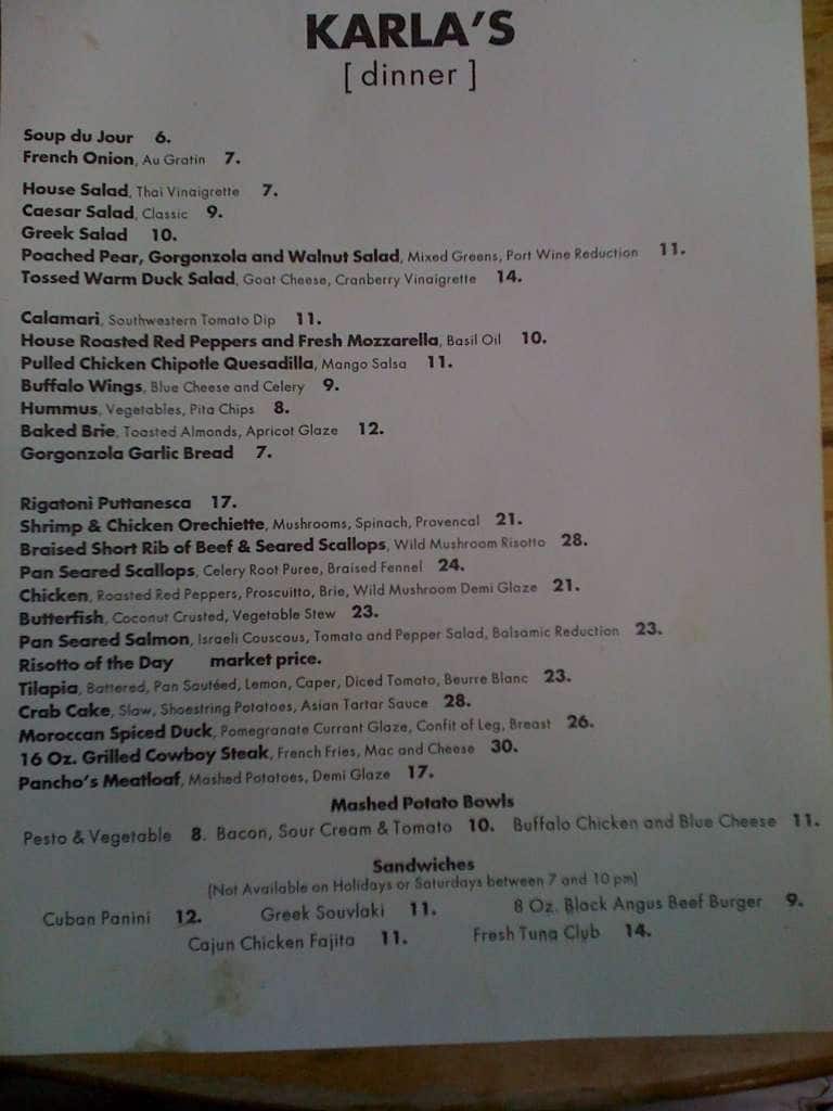 Karla's Restaurant Menu, Menu for Karla's Restaurant, New Hope, Bucks