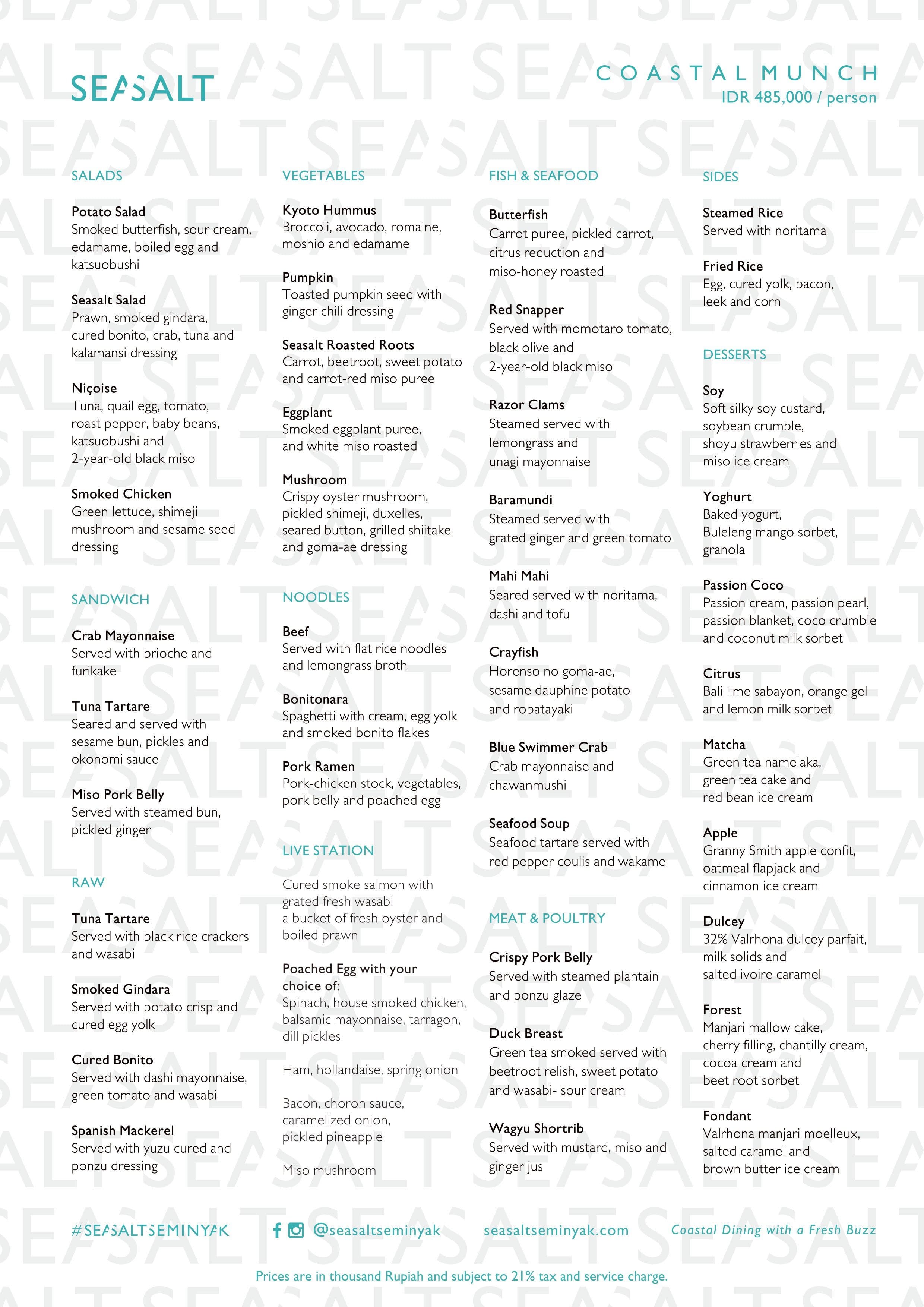 Seasalt Menu, Menu for Seasalt, Seminyak, Bali Zomato Indonesia