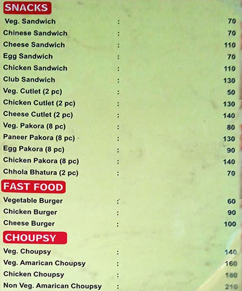 Green Hut Restaurant menu