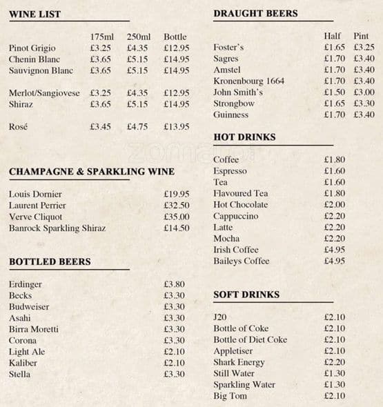 Menu at The Hercules Pillars pub & bar, London