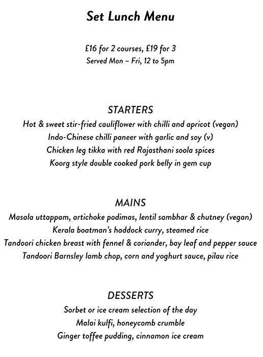 Menu at Cinnamon Kitchen pub & bar, London, 9 Devonshire Square