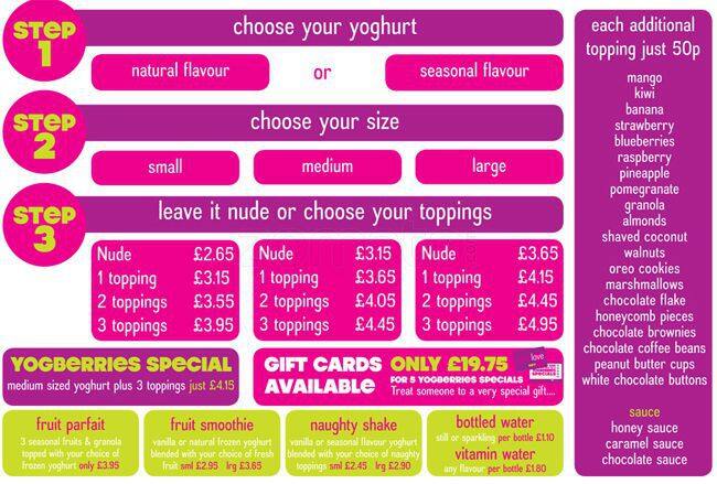Yogberries menu