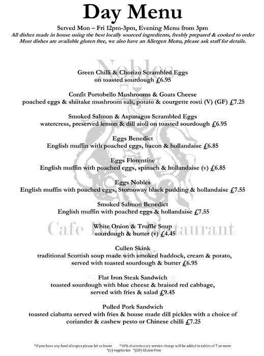 Nobles Cafe Bar & Restaurant Menu Zomato UK