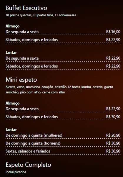 Restaurante Estrela Gaúcha cardápio