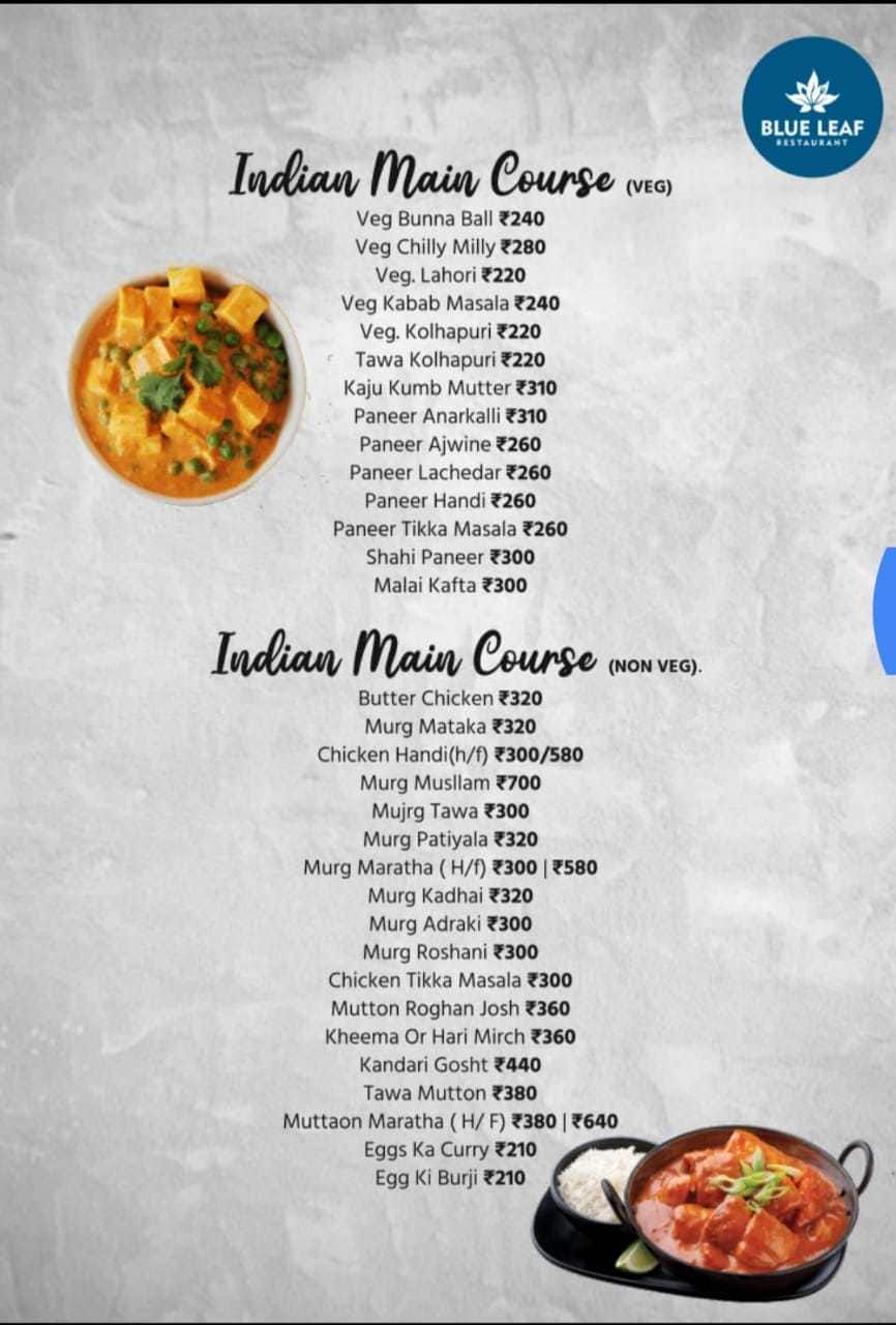 Menu of The Blue Leaf, Anand Wali Goan, Nashik