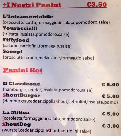 Menu di SHOUTsisters 