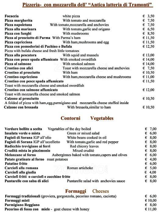 Menu de Da Cesare