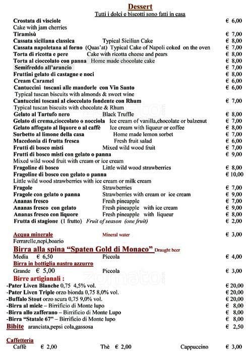 Menu de Da Cesare