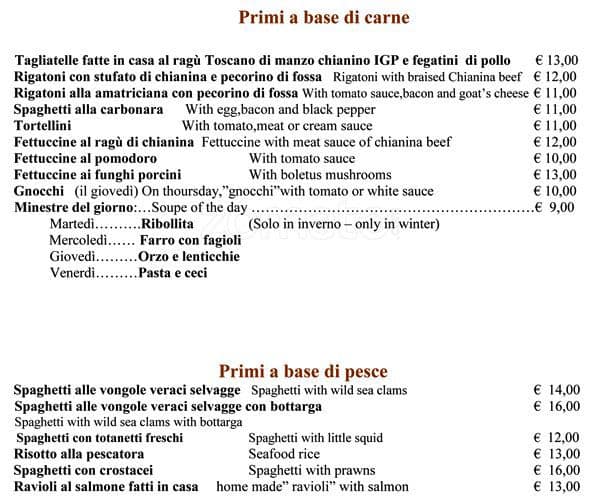 Menu de Da Cesare