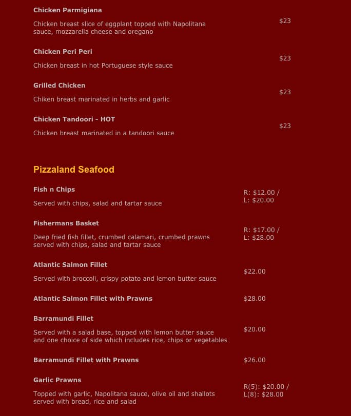 Menu at Pizza Land Steakhouse, Lakemba