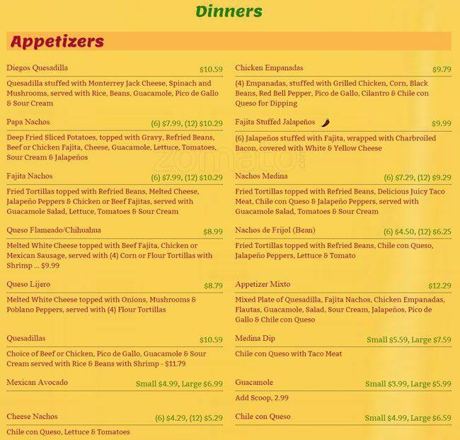 Menu at Casa Medina Mexican Restaurant, Shenandoah