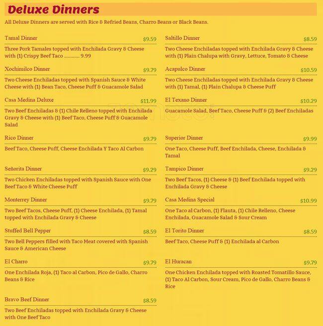 Menu at Casa Medina Mexican Restaurant, Shenandoah