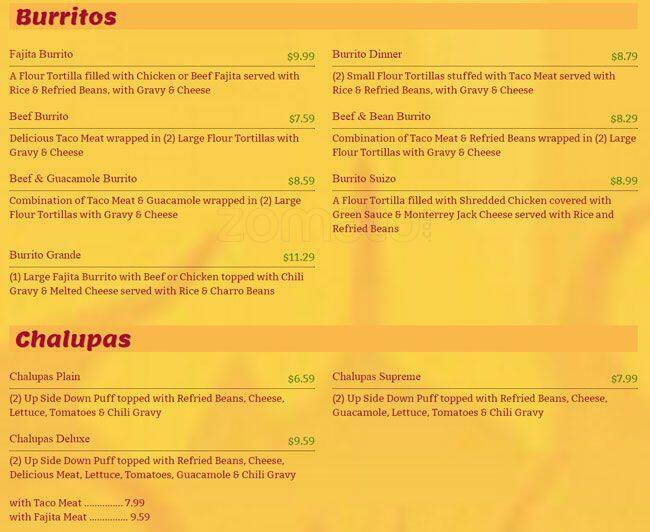 Menu at Casa Medina Mexican Restaurant, Shenandoah