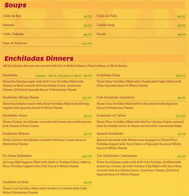 Menu at Casa Medina Mexican Restaurant, Shenandoah