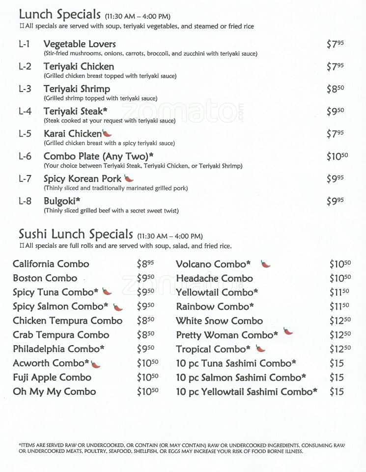 Menu at Mango's Sushi and Sports Bar, Acworth