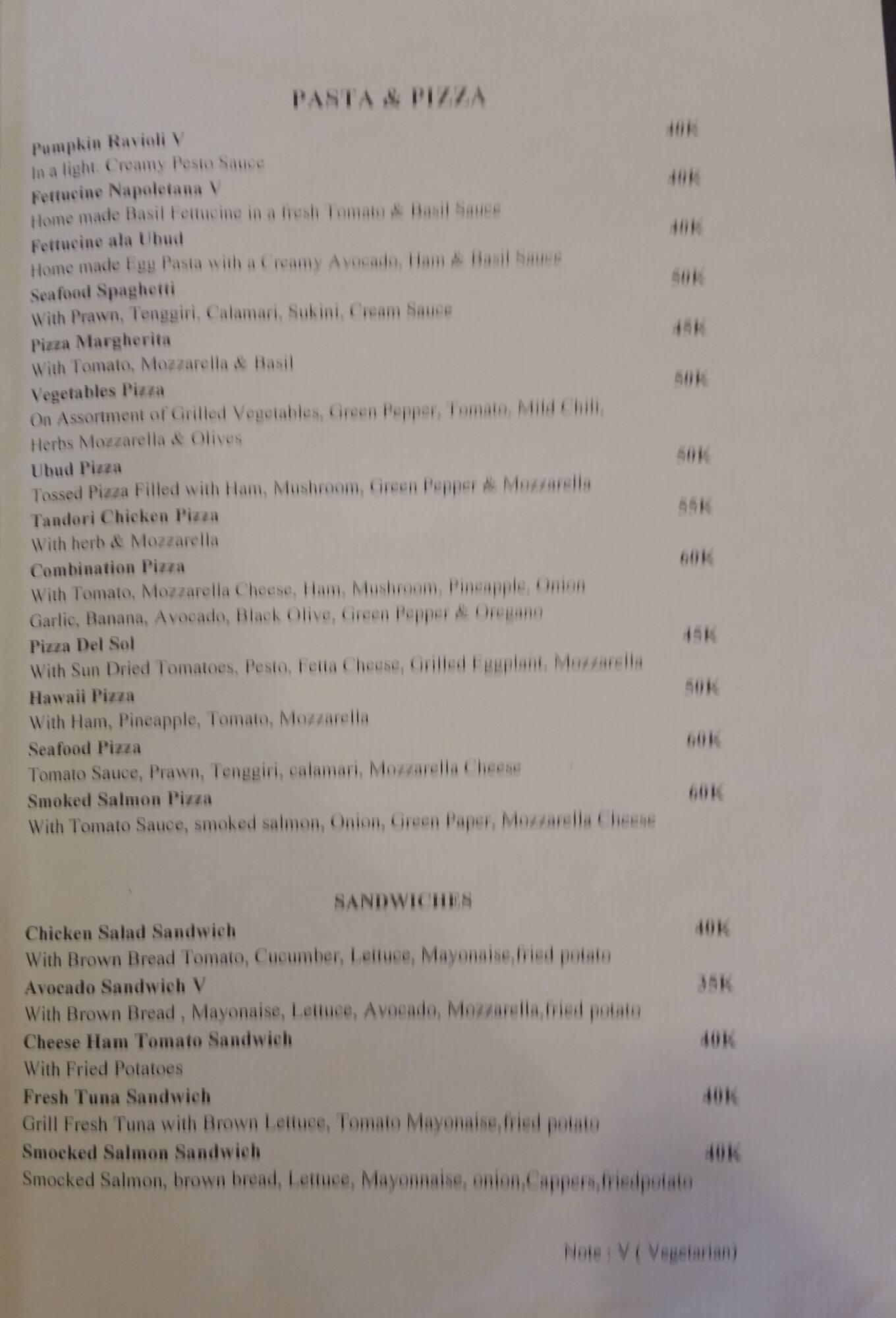 Carta de SAGITARIUS INN & RESTAURANT