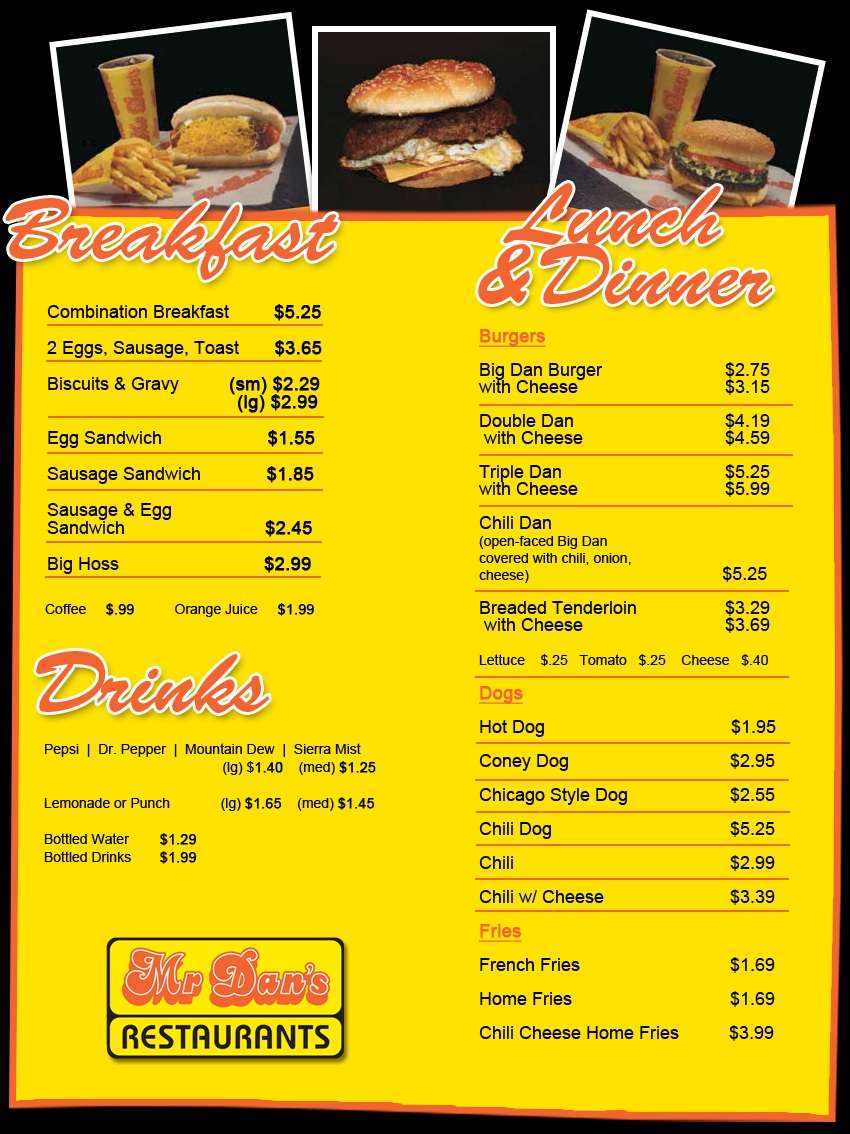 Mr. Dan's Menu, Menu for Mr. Dan's, Northwest, Indianapolis