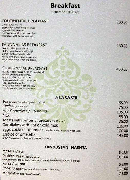 Panna Vilas Restaurant & Lounge Menu Zomato