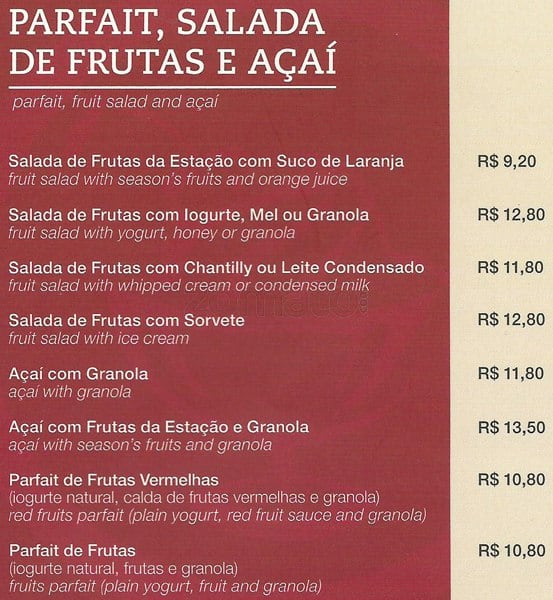 Fran's Café Pio XI cardápio