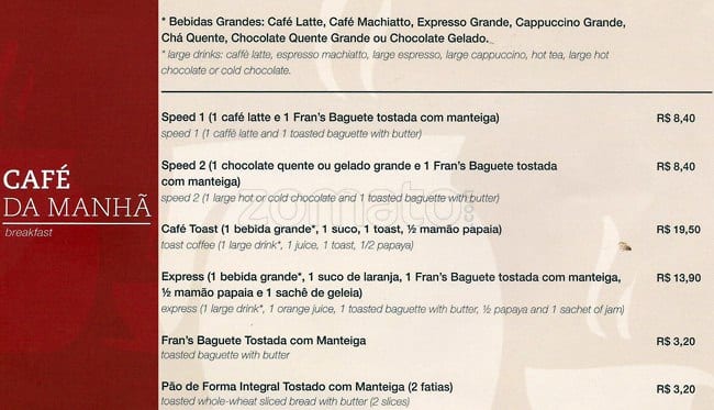 Fran's Café Pio XI cardápio