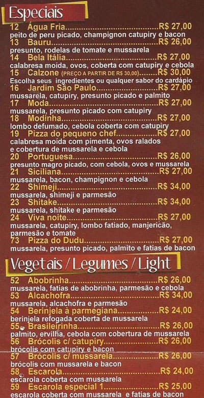 Pizzaria do Dudu - Água Fria cardápio