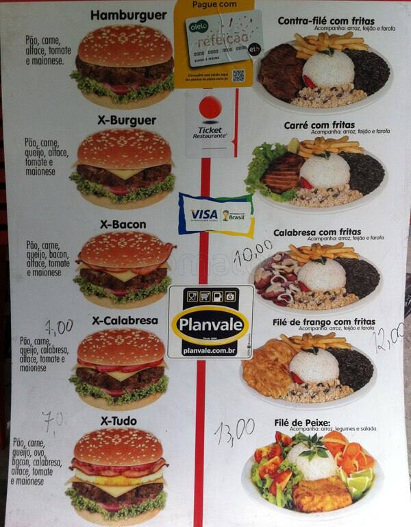 Pão com Linguiça cardápio