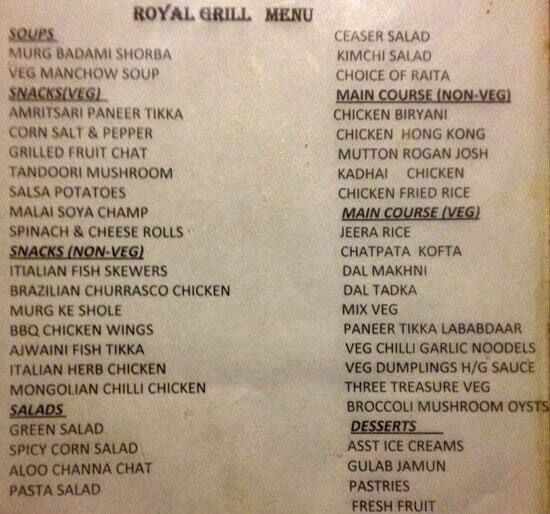 Royal Grill a Panchkula Foto del Menu con Prezzi Zomato
