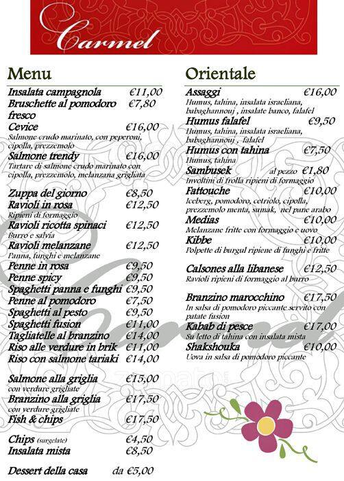 Carmel a Milano Foto del Menu con Prezzi Zomato Italia