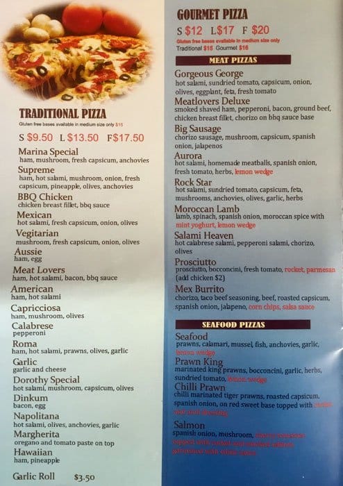 Marina Pizza & Pasta Menu, Menu for Marina Pizza & Pasta, Moorabbin ...