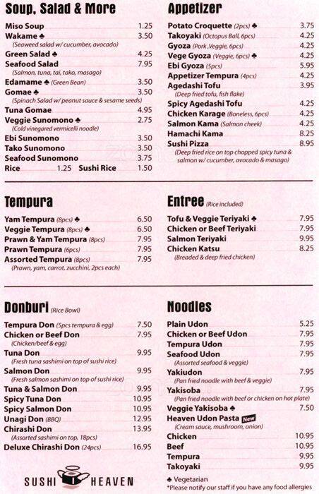 Sushi Heaven Menu, Menu for Sushi Heaven, New Westminster, Metro ...