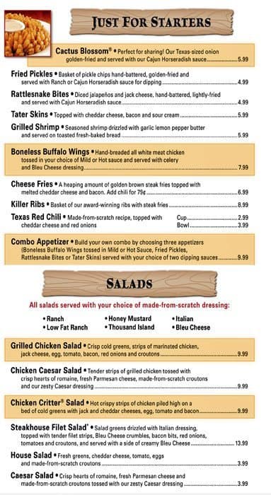 texas roadhouse menu with prices