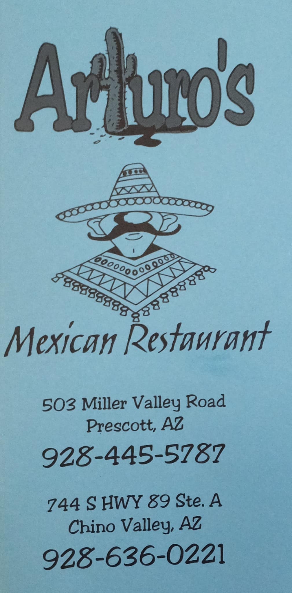 Menu at Arturo's Mexican Restaurant, Chino Valley, 900 AZ89