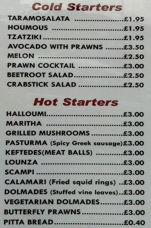 Alexanders menu