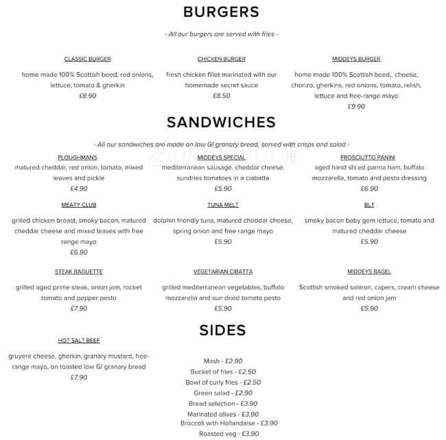 Menu at Middeys  restaurant Barnet 11 Cockfosters  Parade