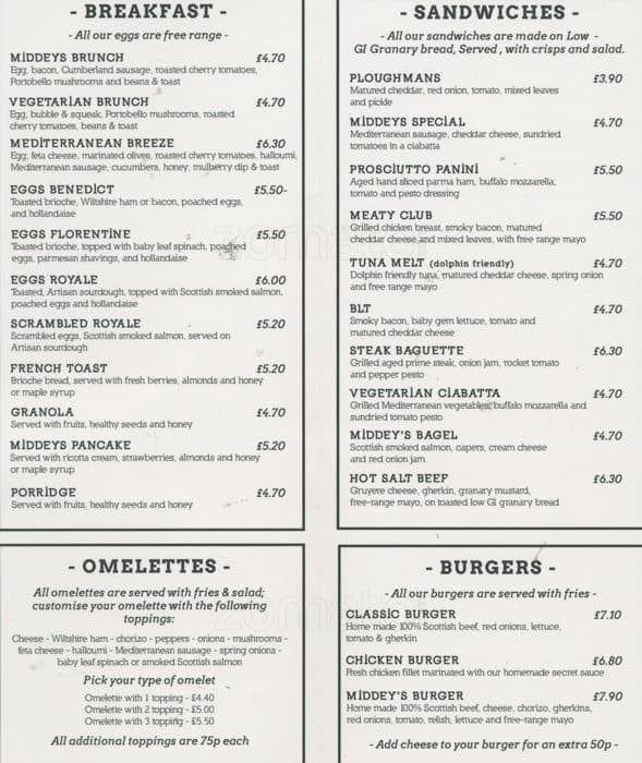 Menu at Middeys  restaurant Barnet 11 Cockfosters  Parade